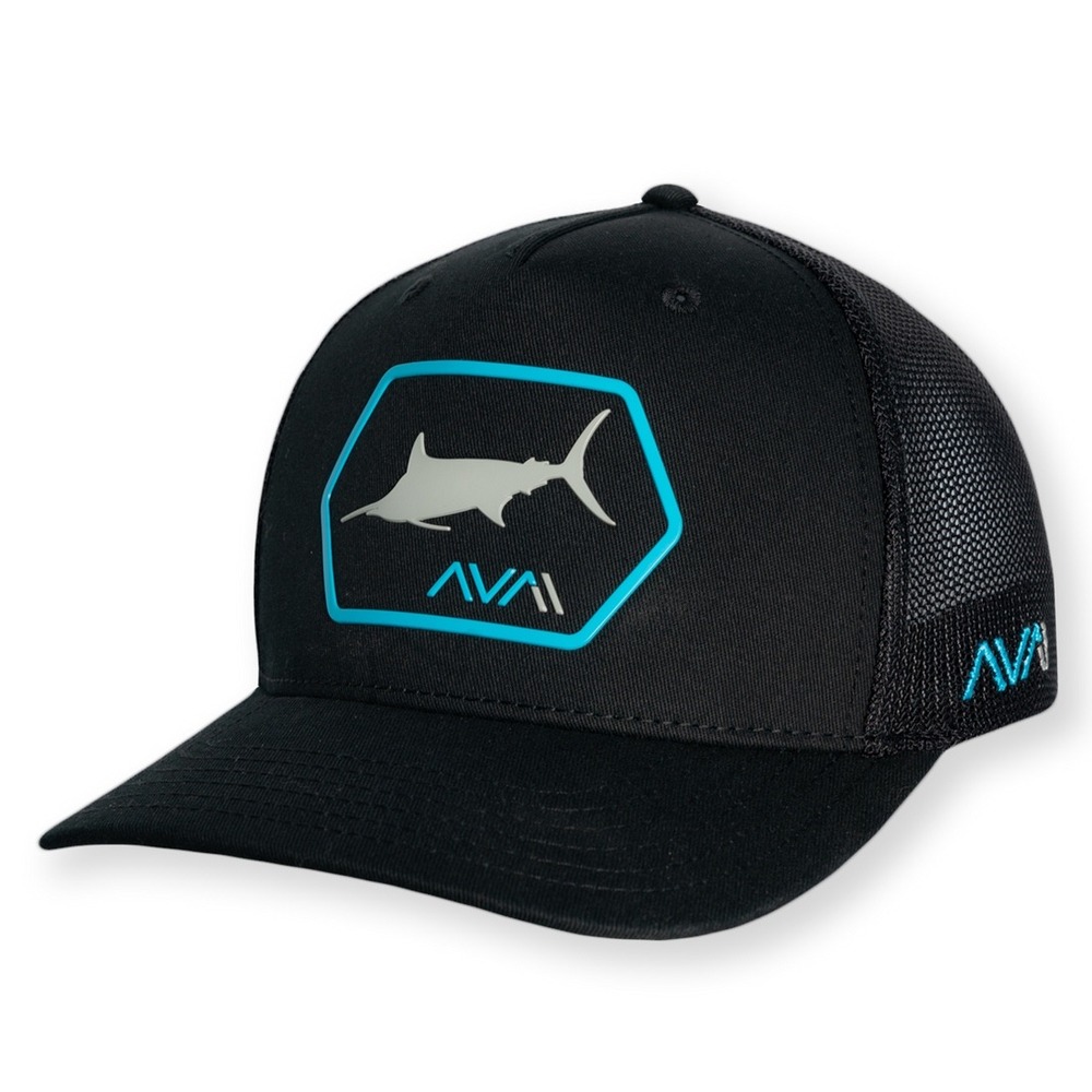 Avail Gear Marlin Soft Mesh Snapback Hat Black Teal Fishing Trucker Cap Mens